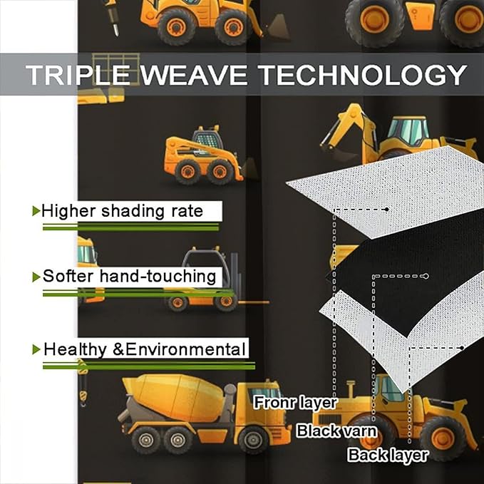Kids Construction Window Curtains, Construction Machinery Equipment Mode of - Image 7