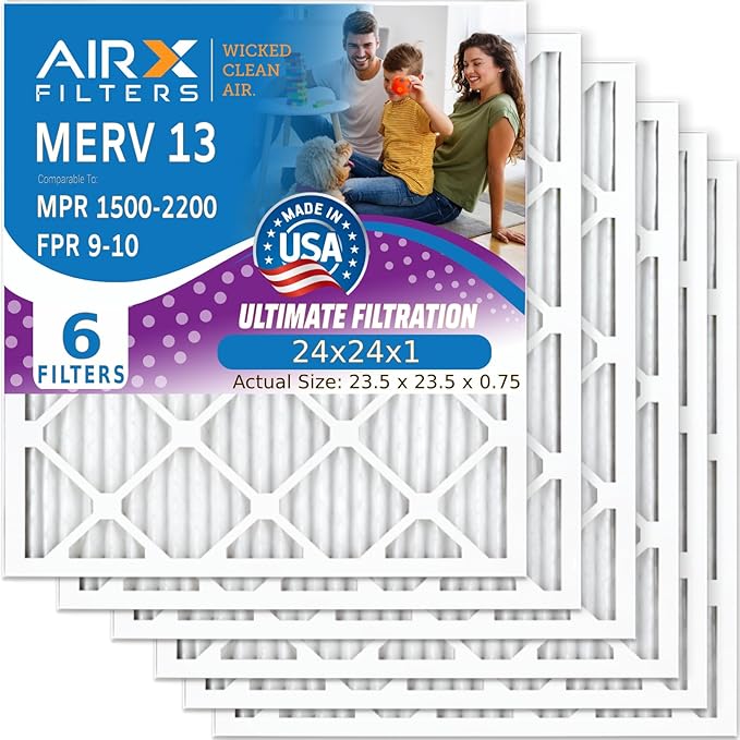 AIRX FILTERS WICKED CLEAN AIR. 24x24x1 Air Filter MERV 13 Electrostatic Pleated by AIRXFILTERSWICKEDCLEANAIR