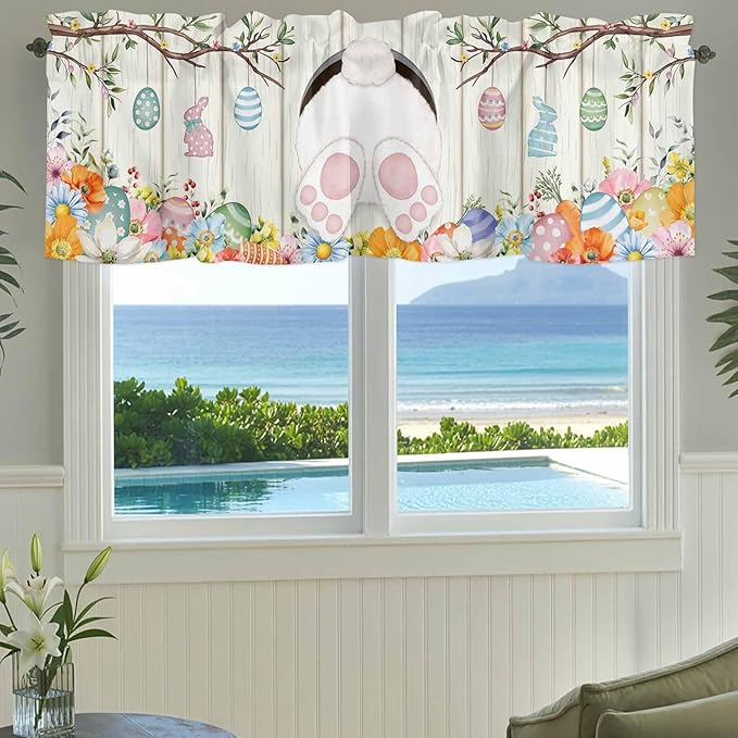 Easter Curtain Valances for Windows, Kitchen Valance Window Treatment, Spring - Image 3