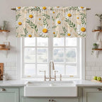 Spring Daisy Tier Curtains, Country Watercolor Flower Leaf Plant Light - Image 2
