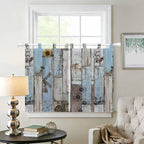 Blue Grey Wooden Bedroom Curtains 63 Inch Length, Window Curtains Tab Top - Image 2