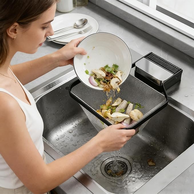 Corner Sink Strainer – PC ABS Iron Art 16.6x21.8x2cm | Foldable Basket Strainer - Image 3