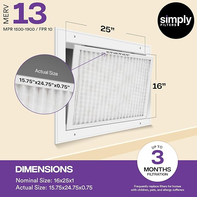 Simply 16x25x1 Air Filter, Merv 13, 6 Pack, - Image 3