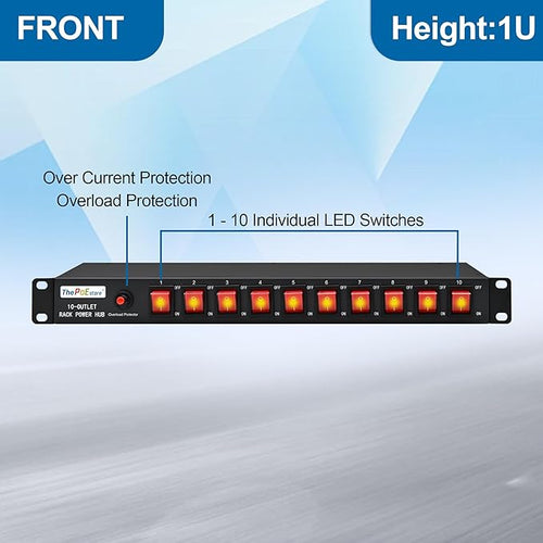10 Outlets Horizontal 1U PDU Rackmount Power Strip - Image 2