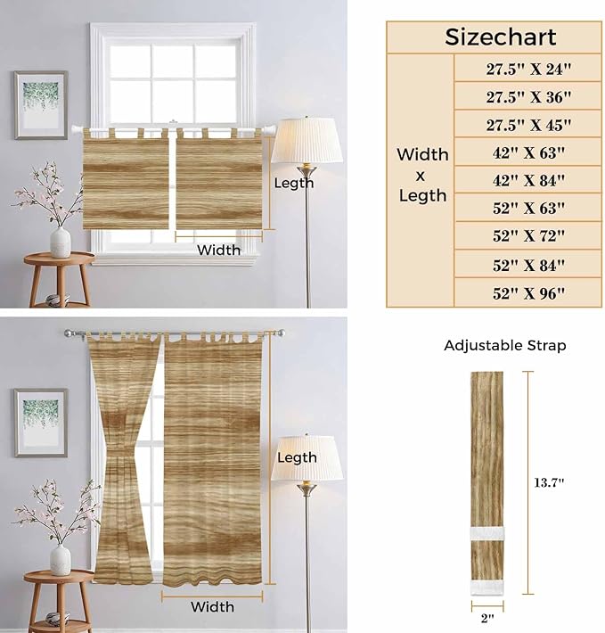Light Brown Wood Grain Living Room Curtains 96 Inch Length, Window Curtains Tab - Image 8