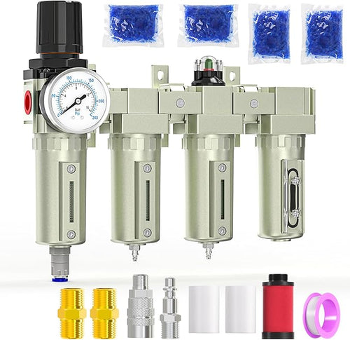 1/2" NPT Heavy Duty Industrial Grade 4 Stage Air Drying System, Auto Drain by MEANLINMEASURE