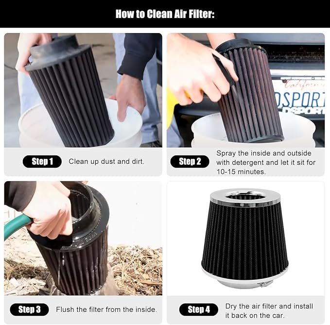 RYANSTAR 89mm 3.5" High Flow Round Tapered Cone Cool Air Filter Cleaner - Image 5