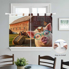 Farm Pig Kitchen Curtains 45 Inch Length, Short Cafe Window Curtains Tab Top - Image 4