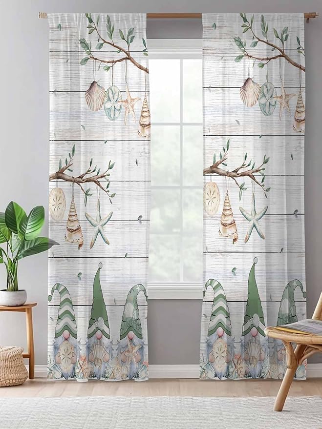 Sheer Curtains 108 Inches Long, Sage Green Gnomes Semi Sheer Curtains Light - Image 5