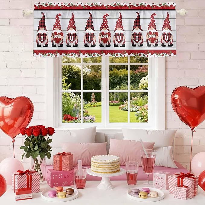I Love U Valance Curtains for Kitchen, Valentine's Day Dwarf Romantic Wood - Image 2