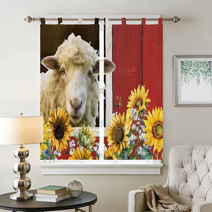 Sheep Flowers Living Room Curtains 84 Inch Length, Window Curtains Tab Top - Image 2