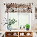 Kitchen Curtains Tiers and Valance Set of 3, Rustic Star Brown Light Filtering - Image 4