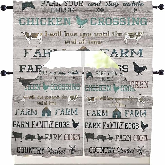 Farmhouse Swag Kitchen Curtains Valance and Tier Set, Rod Pocket Short Curtain by Unknown