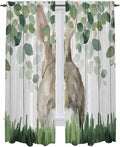 Easter Kitchen Curtains, Country Rabbit Botanical Leaves Wooden Grain Light by Unknown