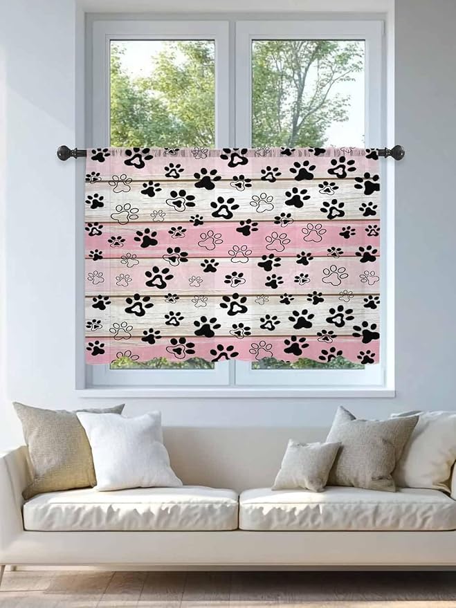 Sheer Curtains 45 Inch Length, Vintage Farmhouse Country Wooden Grain Privacy - Image 4