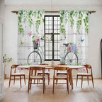 Spring Kitchen Curtains, Bicycles Botanical Rose Leaves Butterfly Wood Grain - Image 2
