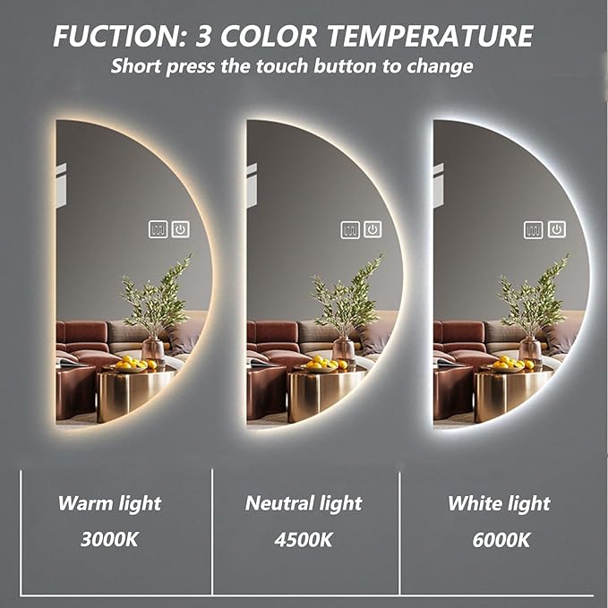 LED Bathroom Mirror with LED Lights, Wall Mounted Bathroom Mirror with Demister - Image 3