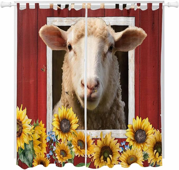 Sheep Sunflower Living Room Curtains 96 Inch Length, Window Curtains Tab Top by Unknown