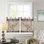 Farmhouse Wood Grain Kitchen Curtains 36 Inch Length, Small Window Curtains Tab - Image 2