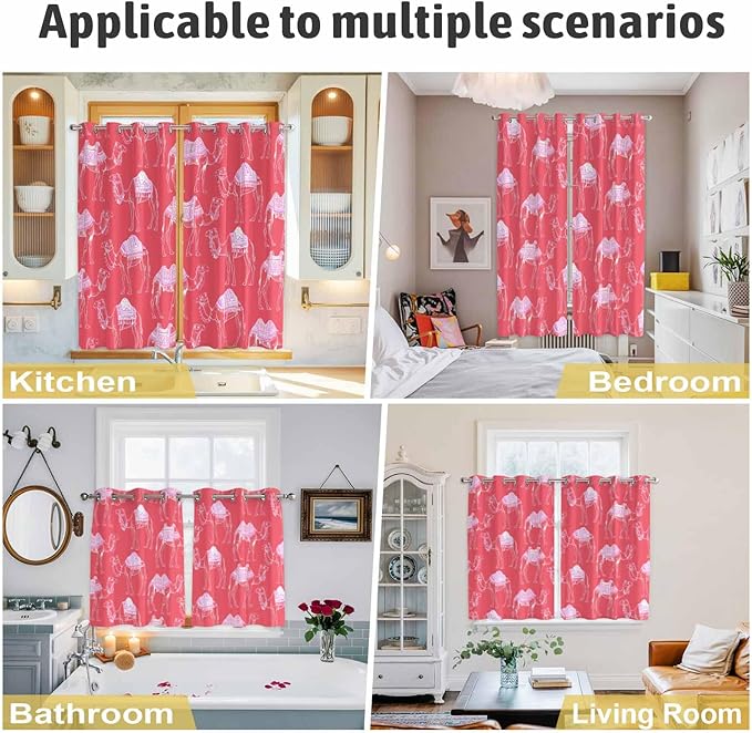 2 Panel Kitchen Cafe Curtains, Desert Camel Sunlight Filtering Nature Air - Image 6