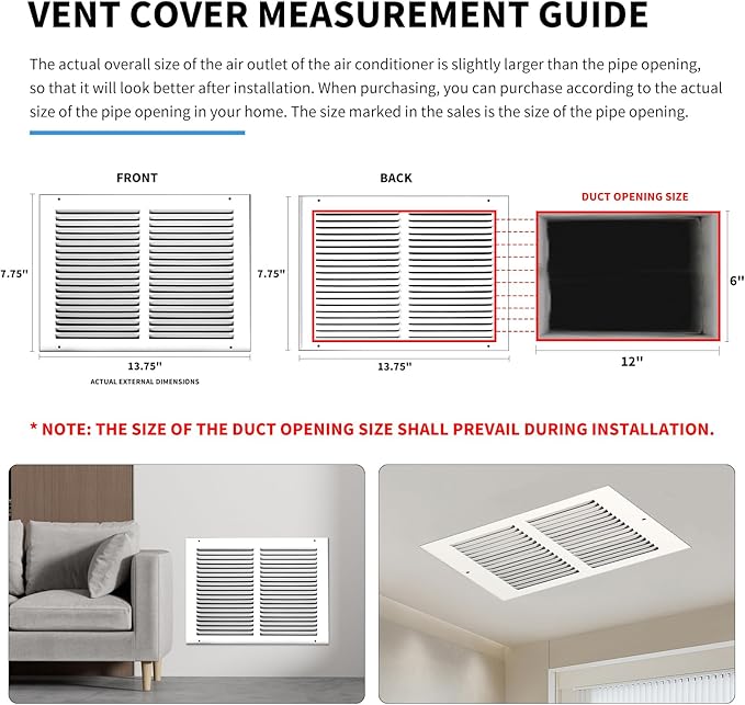 12x6 Vent Cover, Air Return Vent Cover, Flat Vent Cover, Rejillas De Aire - Image 4