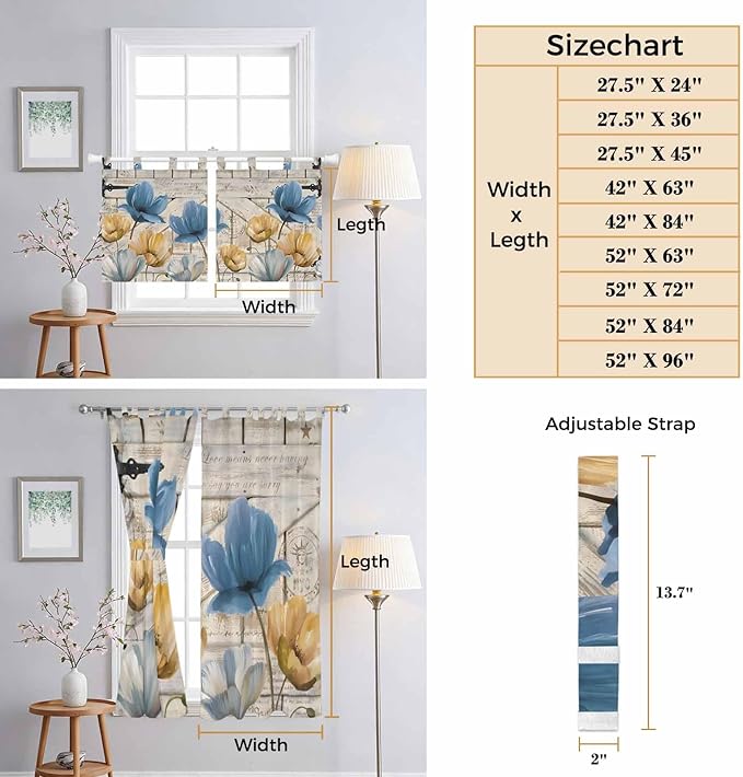Blue Yellow Tulips Living Room Curtains 84 Inch Length, Window Curtains Tab Top - Image 8