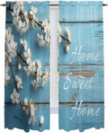 Farmhouse Wooden Grain Kitchen Curtains, Vintage Shabby Chic Flower Blue Light by Unknown