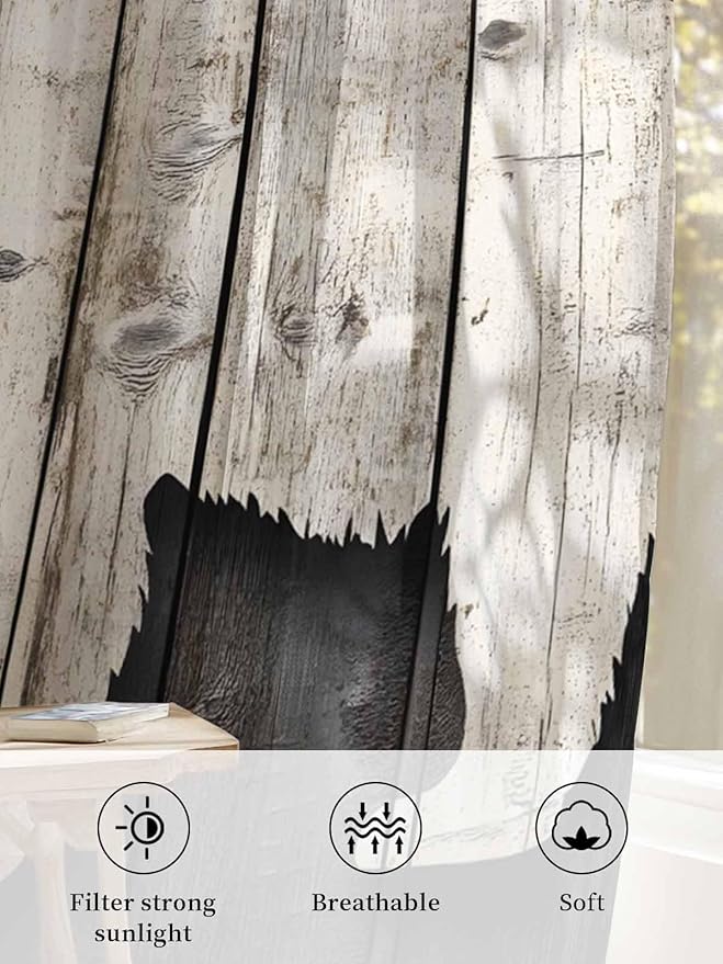 Sheer Curtains 45 Inch Length, Vintage White Brown Bear Semi Sheer Curtains - Image 6