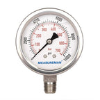 MEASUREMAN 2-1/2" dial, Glycerin Filled Hydraulics Pressure Gauge Stainless by MEASUREMAN