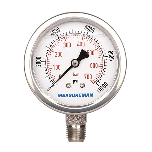 MEASUREMAN 2-1/2" dial, Glycerin Filled Hydraulics Pressure Gauge Stainless by MEASUREMAN