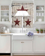 Village Stars Swag Kitchen Curtains Valance and Tier Set, Vintage Dark Red Star - Image 4