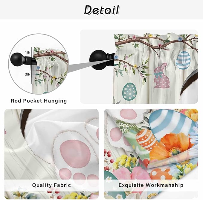 Easter Window Curtains 72 Inch Long 2 Panel Set, Rod Pocket Long Curtains & - Image 9