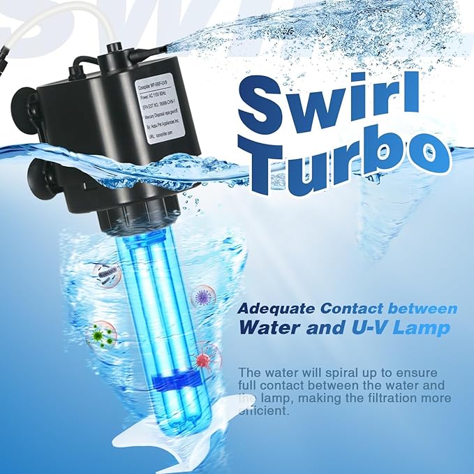 Aquarium U-V Filter for 40-75 Gal, 211 GPH Swirl Turbo Design Submersible - Image 7