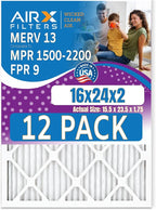 16x24x2 Air Filter MERV 13 Rating, 12 Pack of Furnace Filters Comparable to MPR by AIRXFILTERSWICKEDCLEANAIR