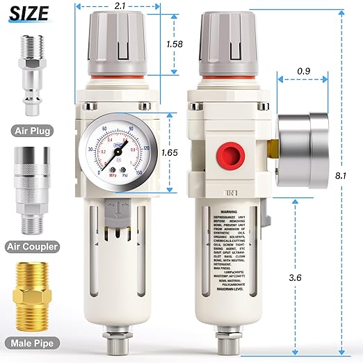 TAILONZ PNEUMATIC 3/8 Inch NPT Air Filter Pressure Regulator Combo Piggyback - Image 2