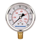 MEASUREMAN Lead-Free Pressure Gauge, 2-1/2inch Dial, Glycerin Filled, by MEASUREMAN