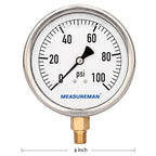 MEASUREMAN 4" Dial Size, Glycerin Filled Plumbing Pressure Gauge, Stainless - Image 6
