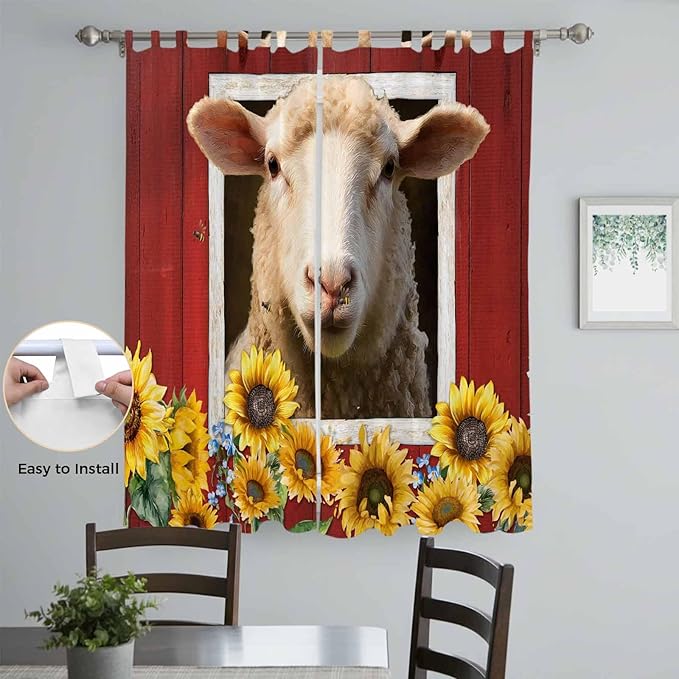 Sheep Sunflower Living Room Curtains 96 Inch Length, Window Curtains Tab Top - Image 4