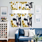 Kitchen Curtains Tiers and Valance Set of 3, Cow Sunflowers Light Filtering - Image 6