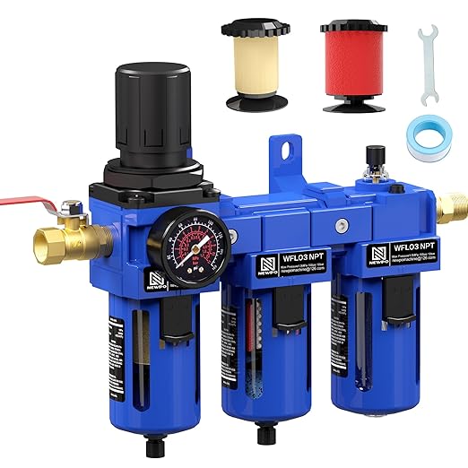 NEWPO 3/8'' NPT Compressed Air Filter Regulator Lubricator Combo Water/Oil Trap by NEWPO