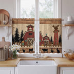 Brown Farmhouse Kitchen Curtains, Vintage Country Animals Wooden Grain Light - Image 2