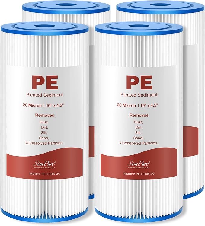 SimPure 10"x4.5" Pleated Sediment Water Filter, 20 Micron Whole House Water by SimPure_Water