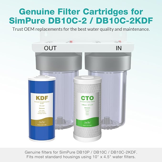SimPure Whole House Water Filter Cartridges 5 Micron 10" x 4.5" CTO+GAC/KDF - Image 2