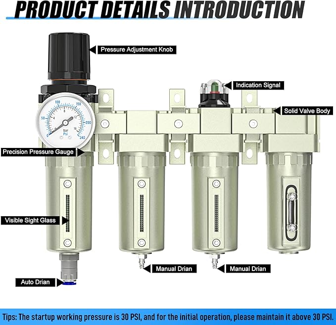 3/4" NPT Heavy Duty Industrial Grade 4 Stage Air Drying System, Auto Drain - Image 4