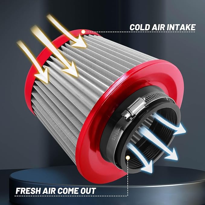 3" 76mm Universal High Flow Cold Air Intake Air Filter Upgraded Stainless Steel - Image 4