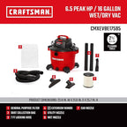 CRAFTSMAN CMXEVBE17595 16 Gallon 6.5 Peak HP Wet Dry Vac, Heavy-Duty Shop - Image 3