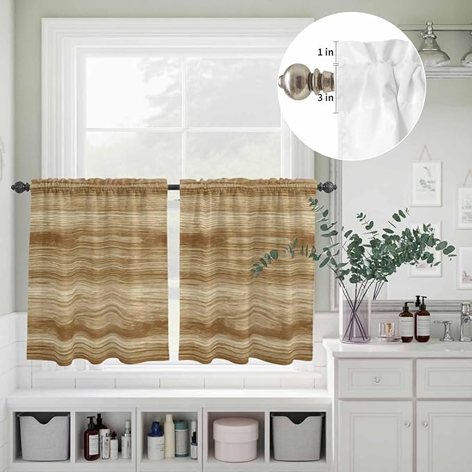 Kitchen Curtains Tiers and Valance Set of 3, Light Brown Wood Grain Light - Image 8