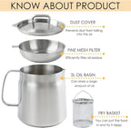 68oz 304 Stainless Steel Oil Filter Pot, Heavy Duty Bacon Grease Container & - Image 5