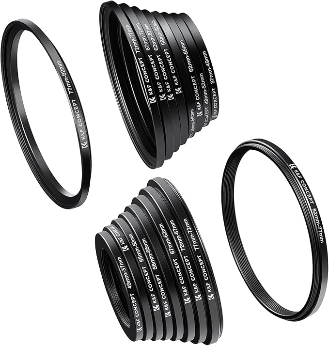 K&F CONCEPT 18 Pieces Filter Ring Adapter Set, Camera Lens Filter Metal by KFCONCEPT