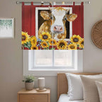 Cows Sunflowers Bedroom Curtains 63 Inch Length, Window Curtains Tab Top - Image 9